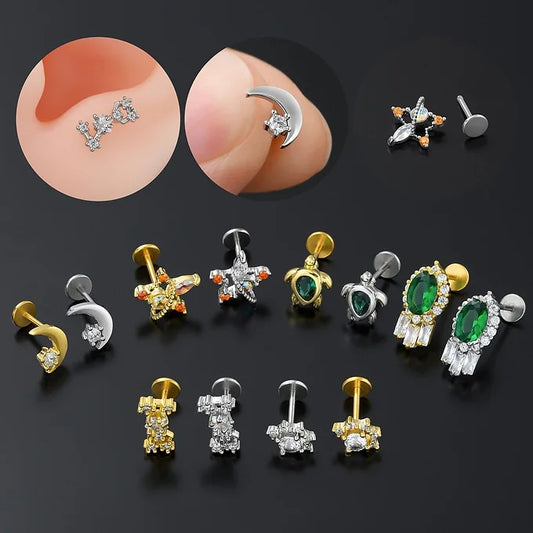 20G Surgical Steel Green Turtle Labret Back