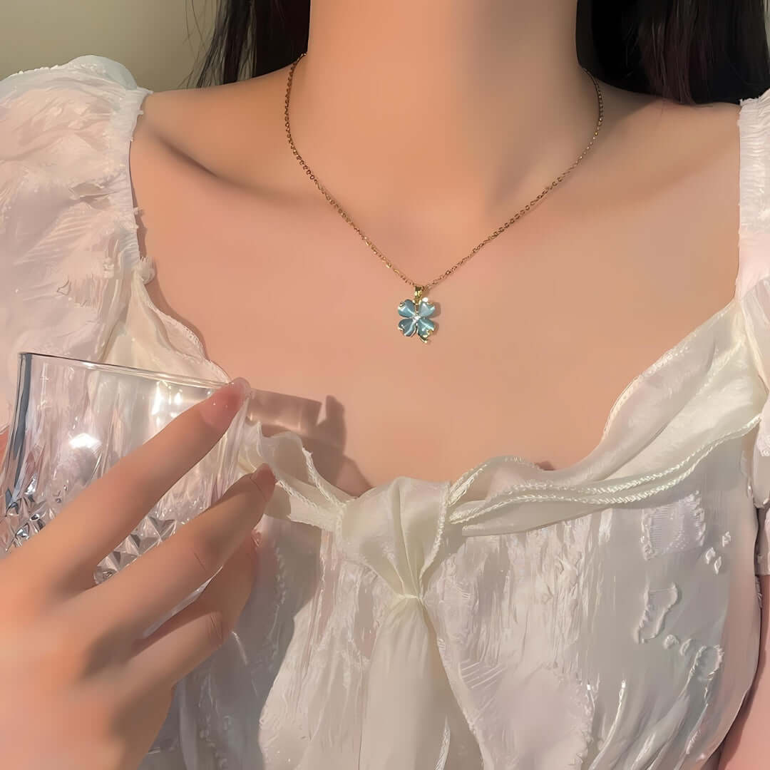 Titanium Four Leaf Clover Pendant Necklace