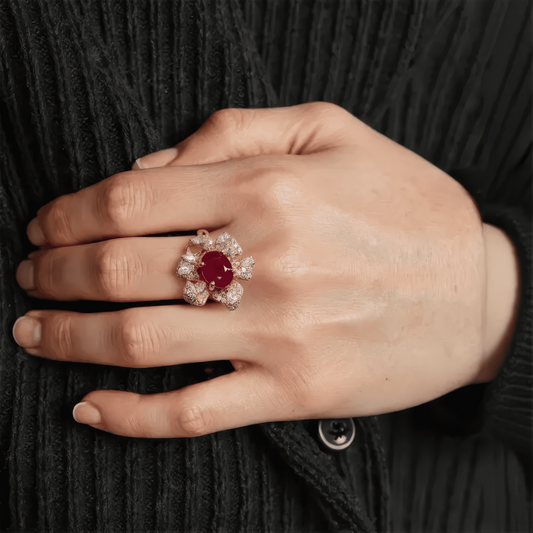 Rose Gold Luxury Ruby Floral Ring