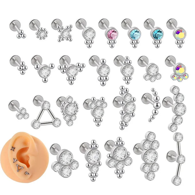 16G Titanium Flat Back Push Pin Tragus Helix Stud