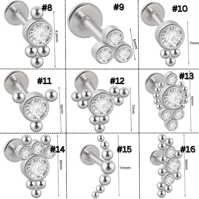 16G Titanium Flat Back Push Pin Tragus Helix Stud