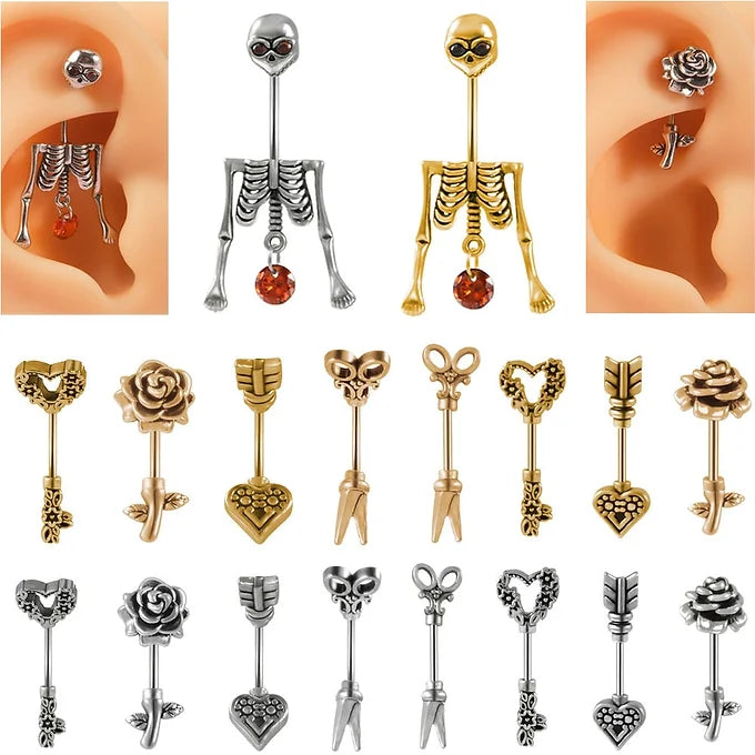 Skeleton Belly Button Ring Rook Piercing