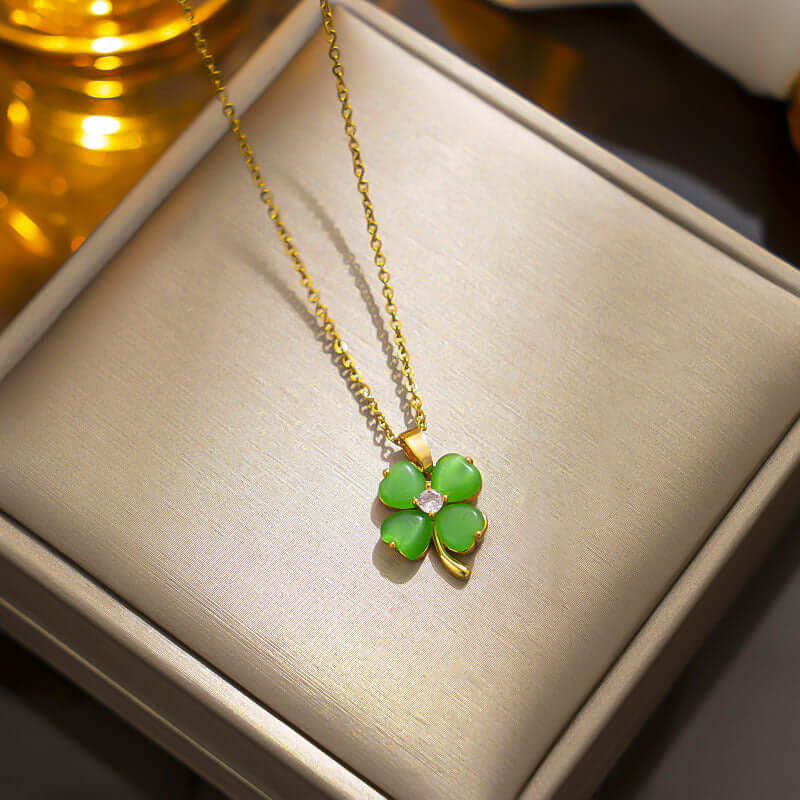 Titanium Four Leaf Clover Pendant Necklace