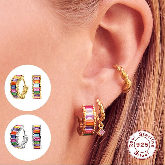 CZ Huggies Hoop Earrings, Eternity Hoops, Gold Twist Hoops| HC003