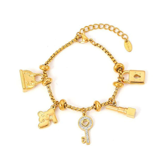 Y2K Lipstick Handbag Heels Charm Bracelet | E543