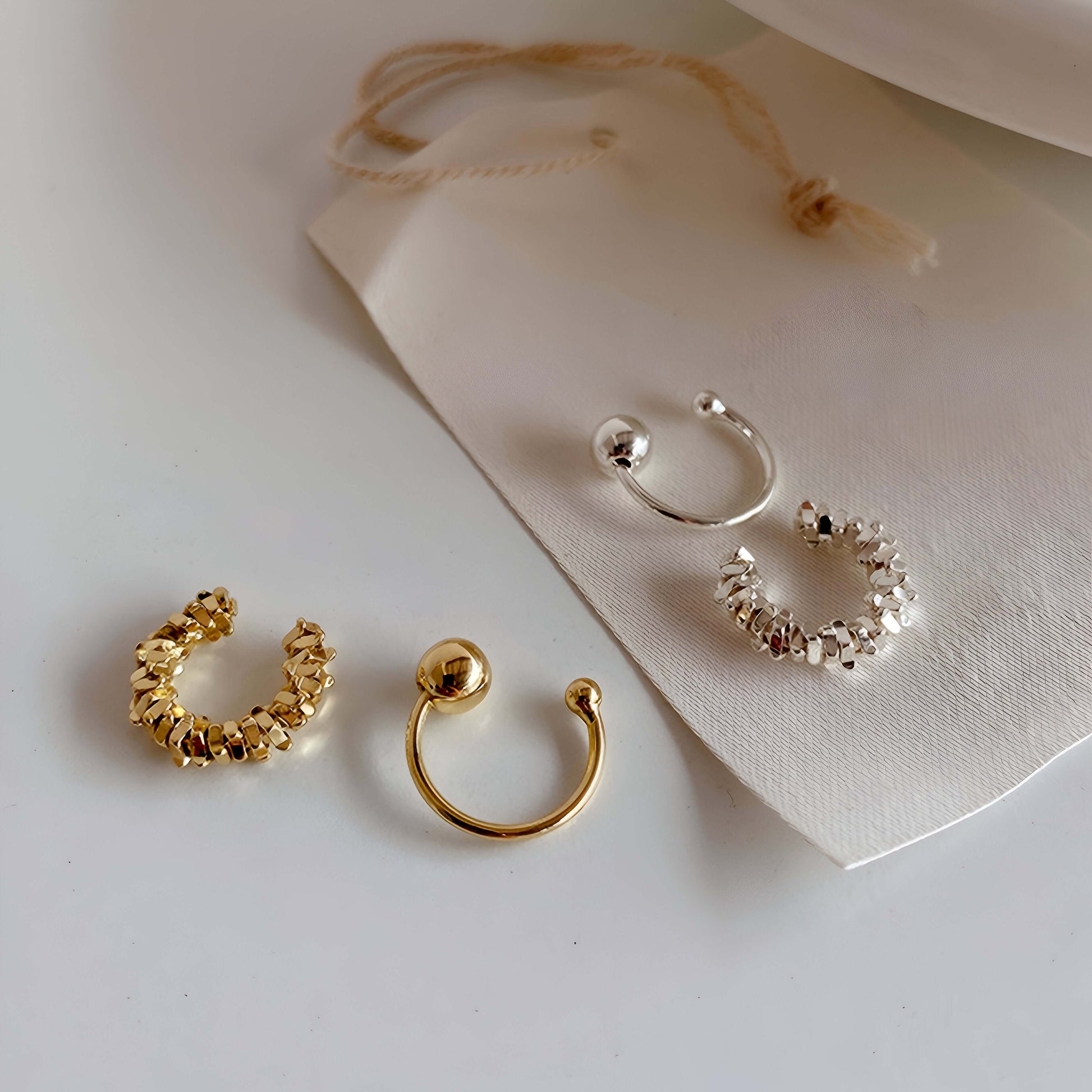 Simple Irregular Cube Beads Ear Cuff Set