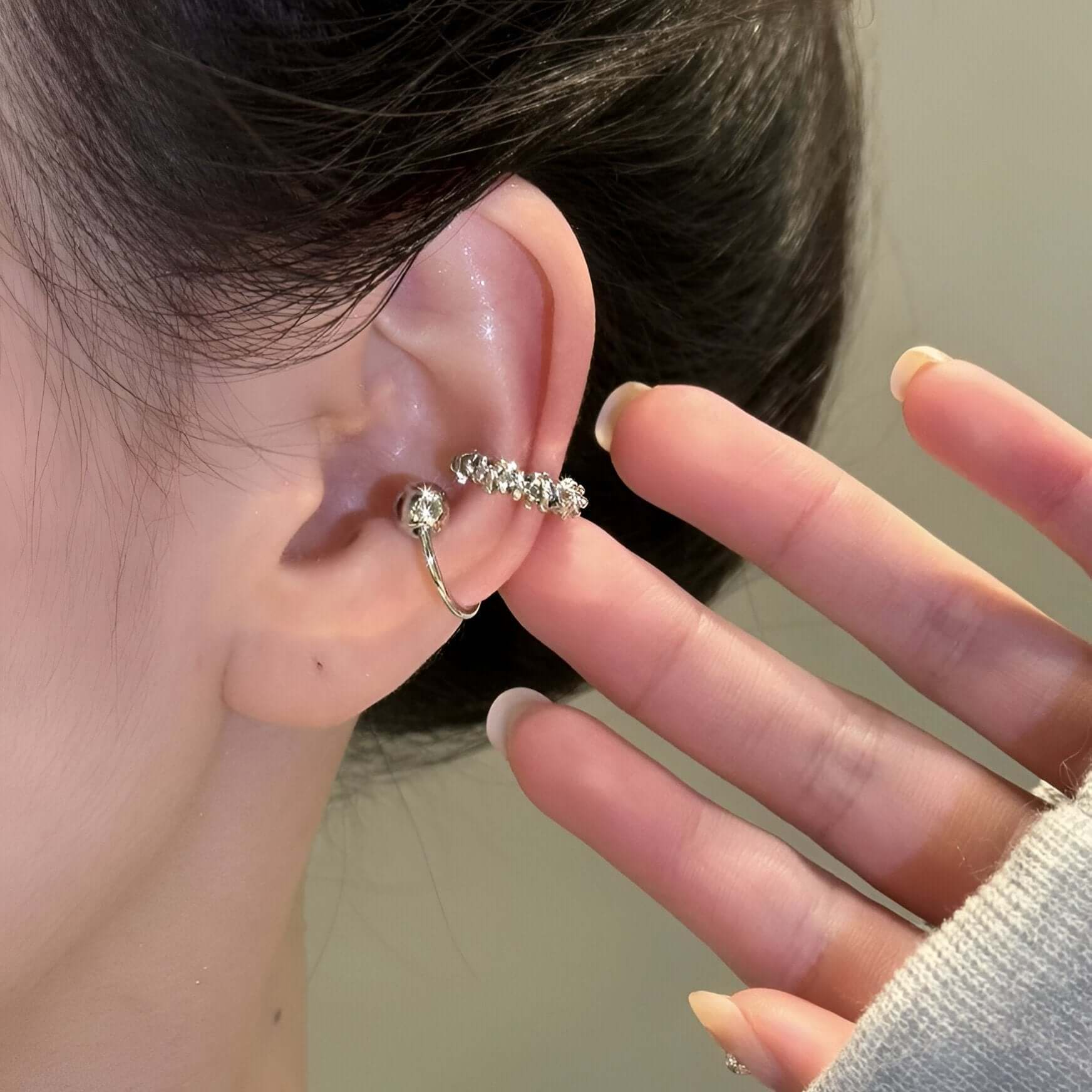 Simple Irregular Cube Beads Ear Cuff Set