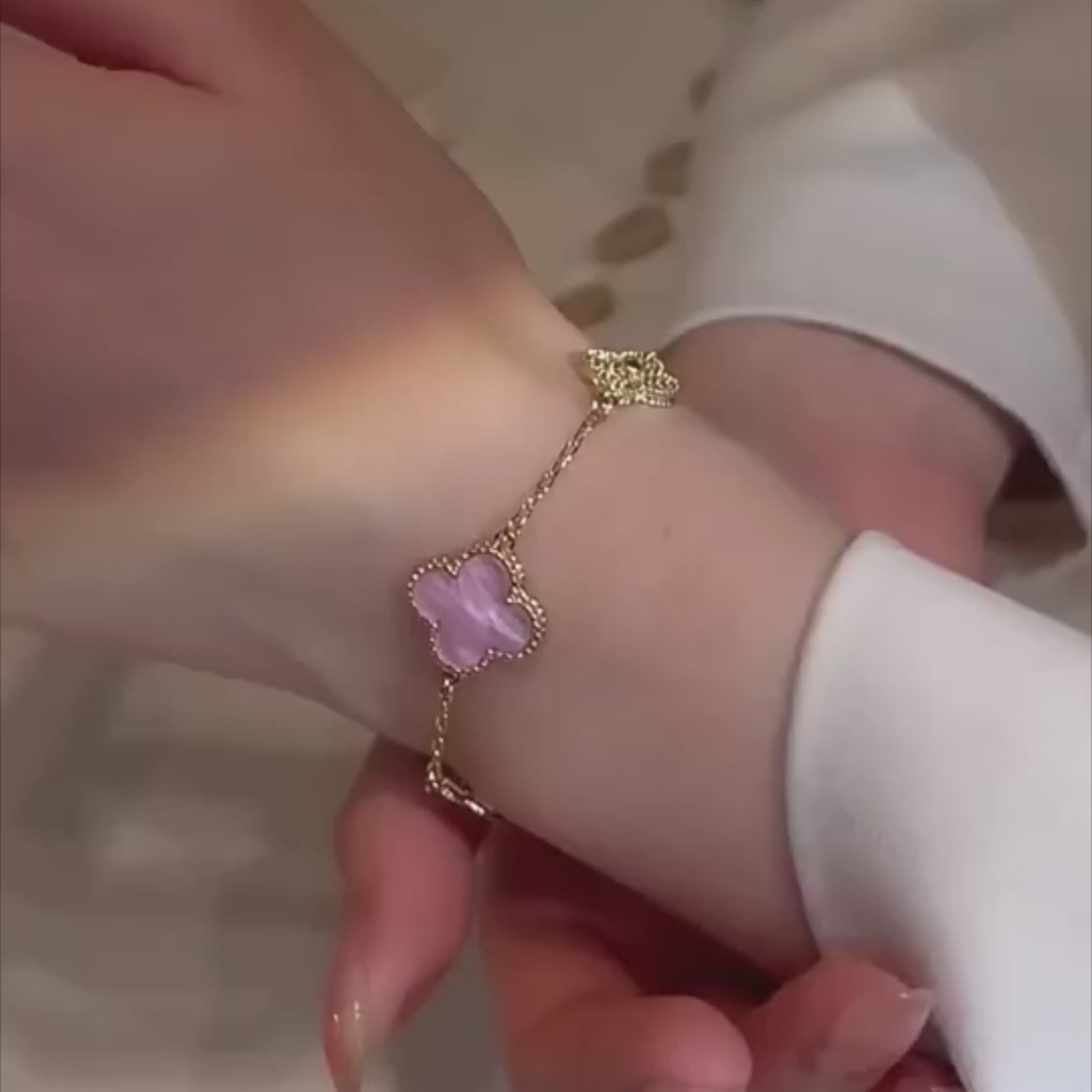 14K Gold Plated Pink Clover Bracelet