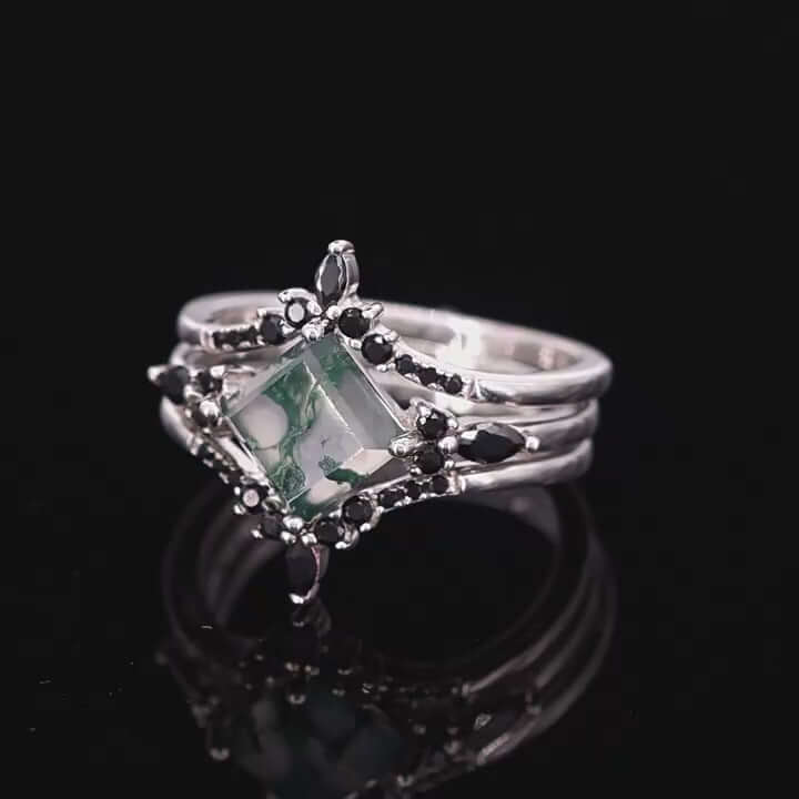 Multiwear Moss Agate Stacking Ring Set