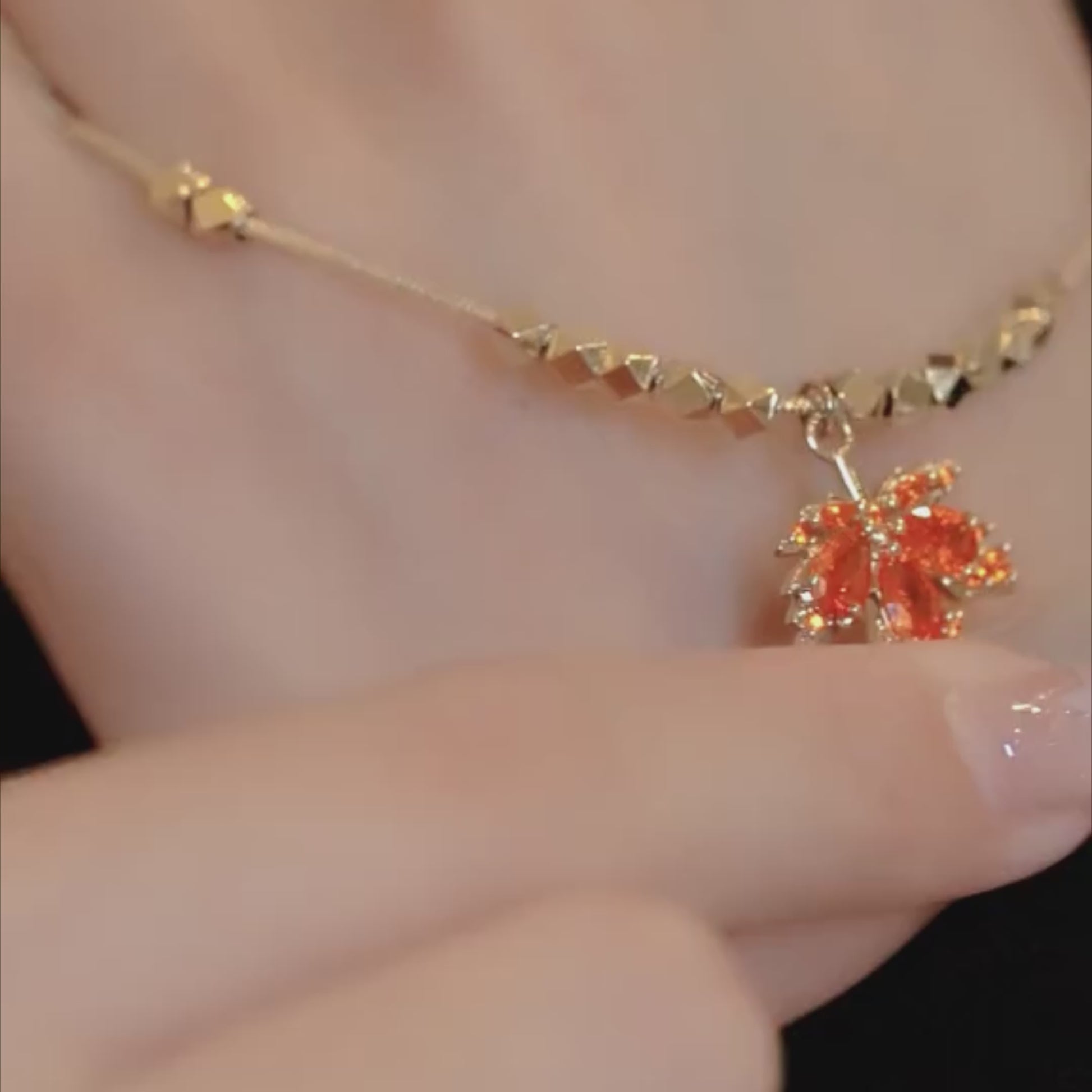 Titanium Maple Leaf Necklace Snake Chain | GS041