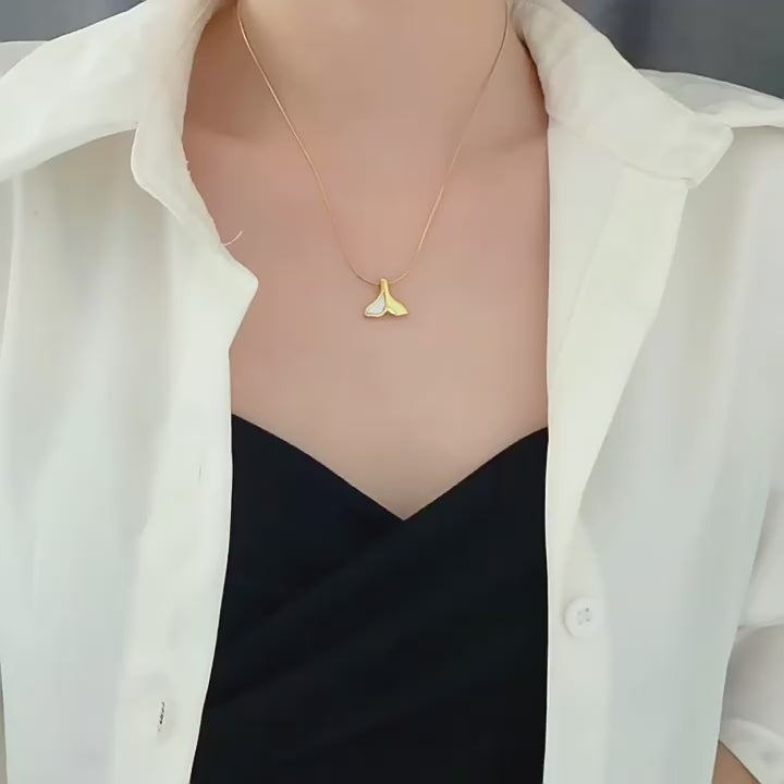 EDGY Whale Tail Two Tone Pendant Necklace