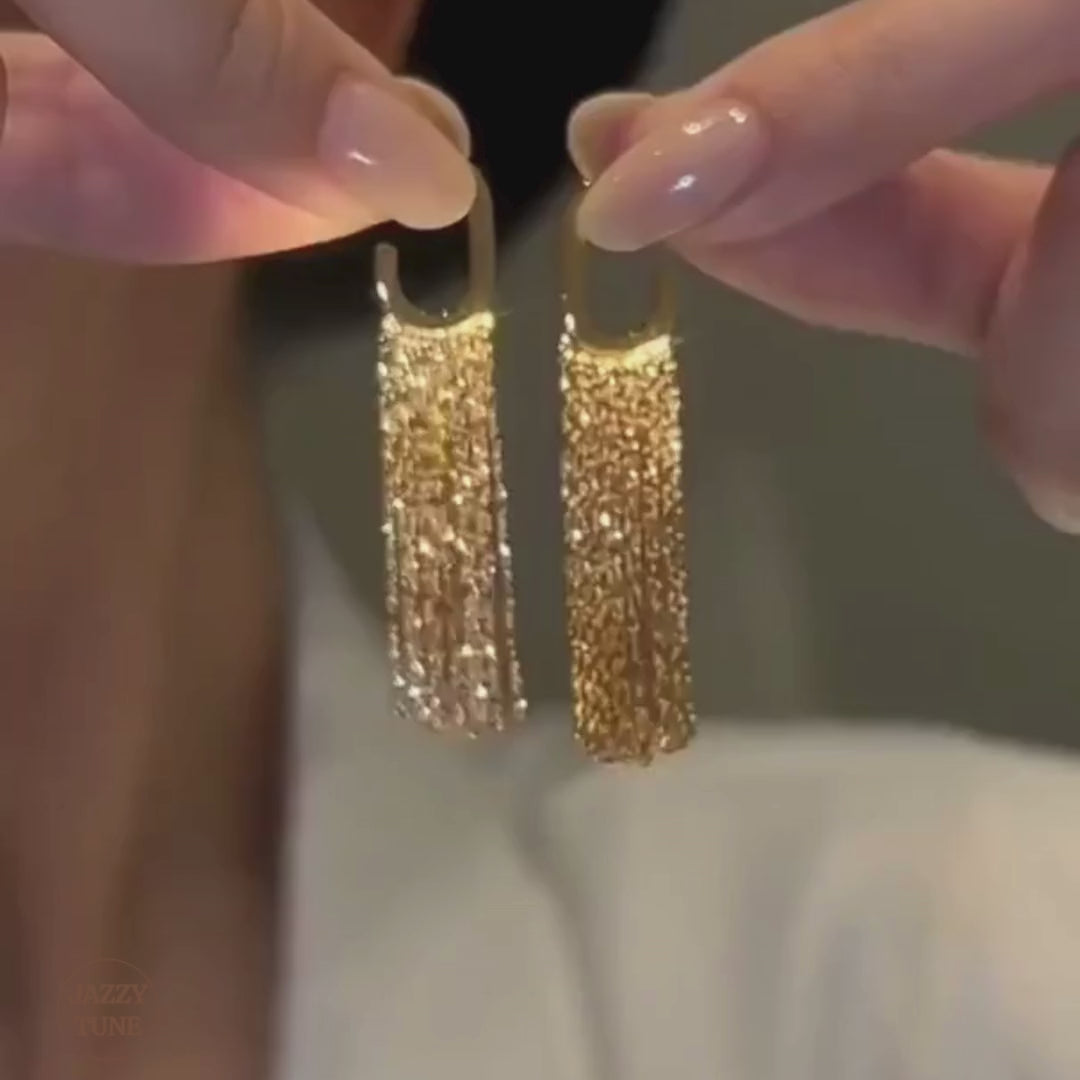 Gold Silver C Hoop Tassel Waterfall Earrings