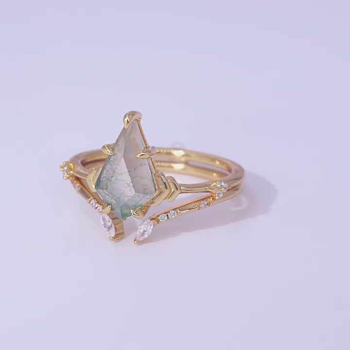Moss Agate Kite Shaped Stacking Ring