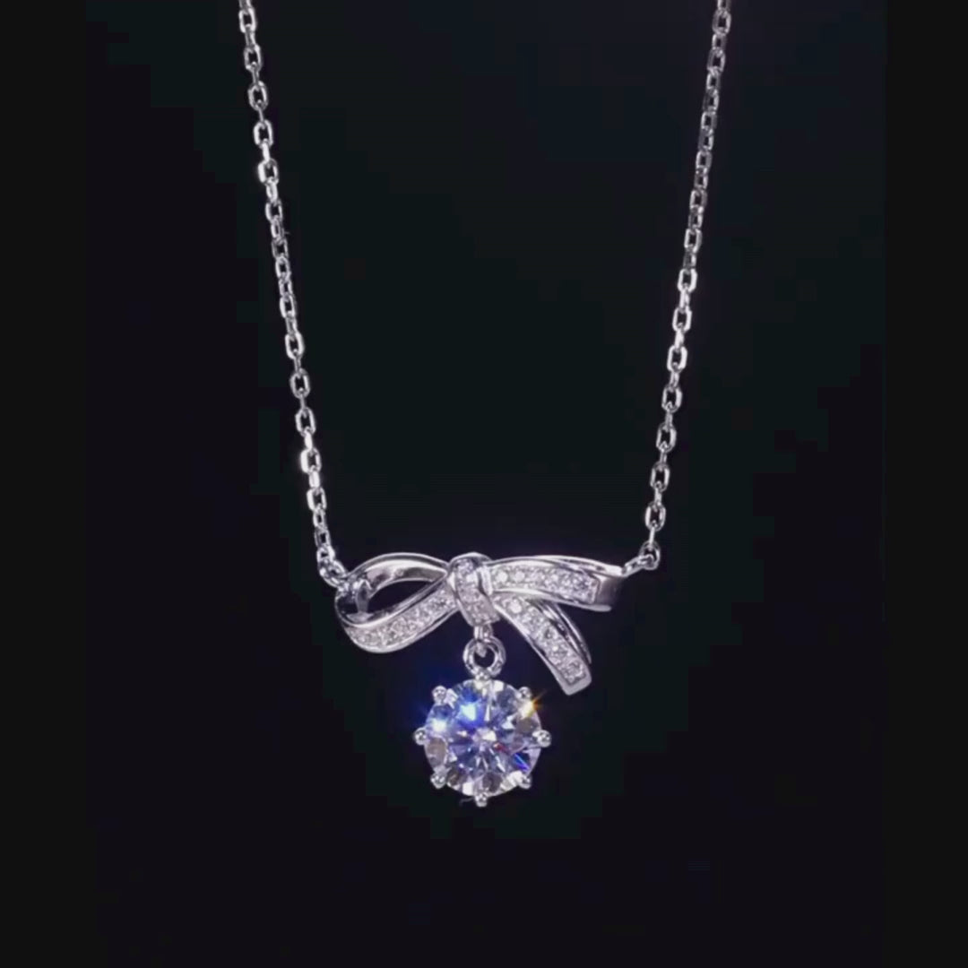 Ribbon Bow Moissanite Pendant Necklace