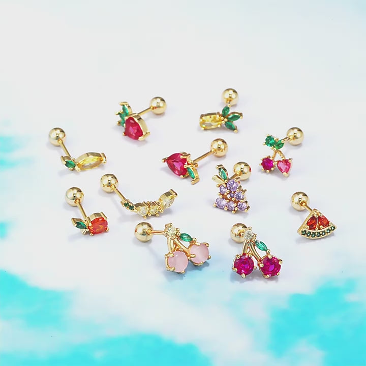 cartilage earrings, piercing jewelry, cartilage piercing, body jewelry, helix piercing, helix earrings, tragus piercing, fruit earrings