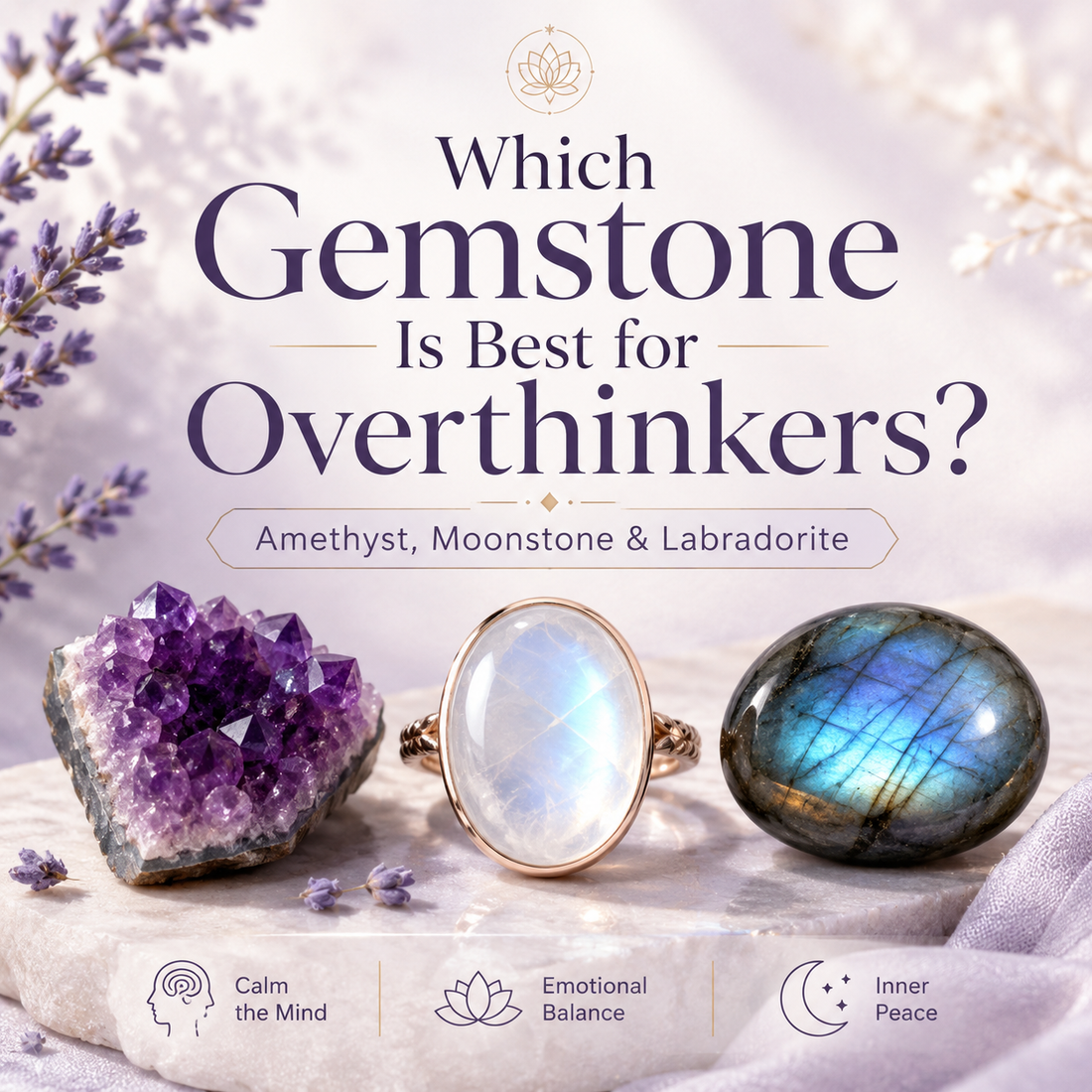 Meaningful gemstone with Amethyst, Moonstone and Labradorite