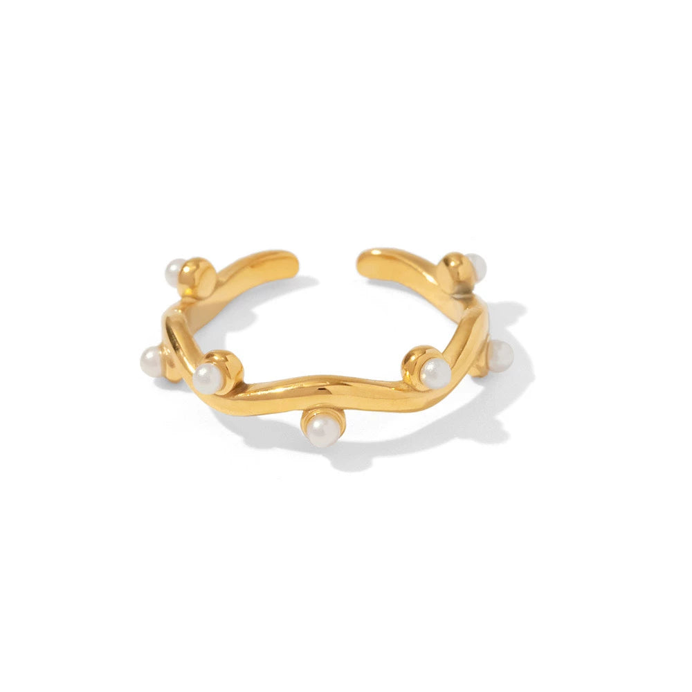 Gold Pearl Bead Pinky Ring