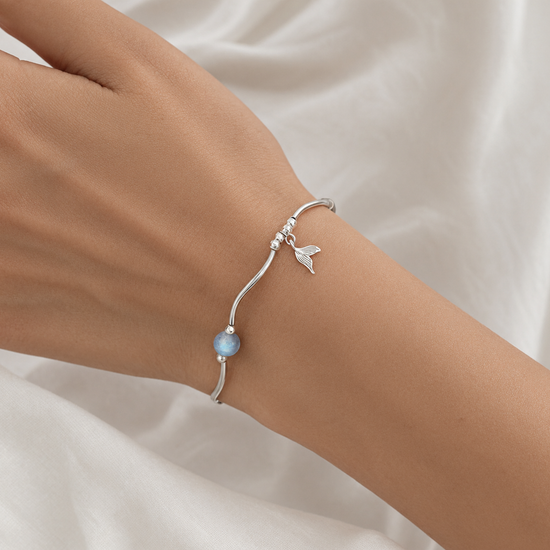 Whale Tail Simulated Moonstone Pearl Charm Bracelet