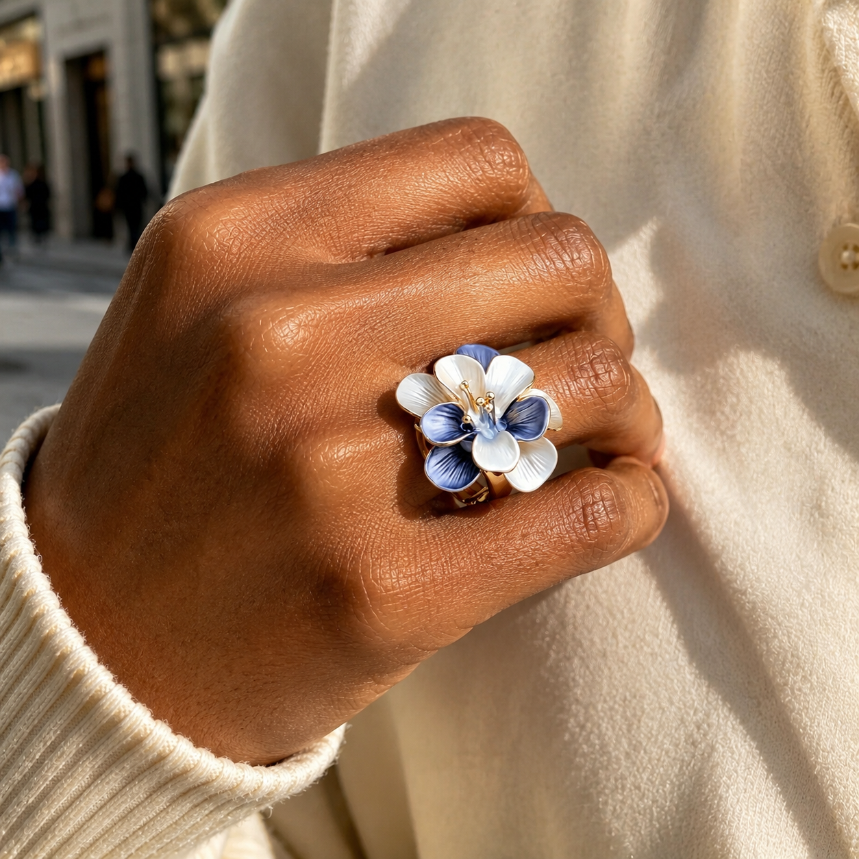 Secret Garden Enamel Flower Adjustable Ring