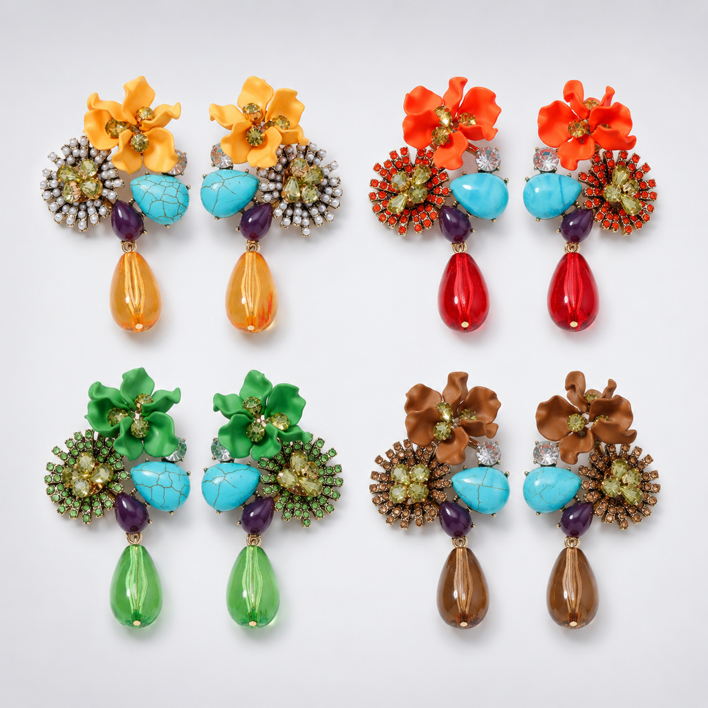 Flower Bloom Statement Drop Earrings