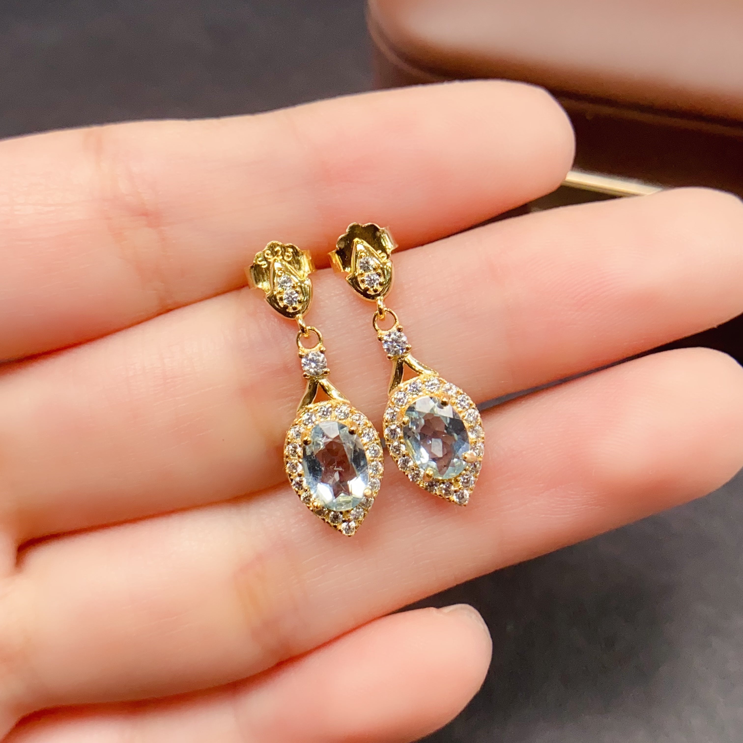 Teardrop Aquamarine March Earrings