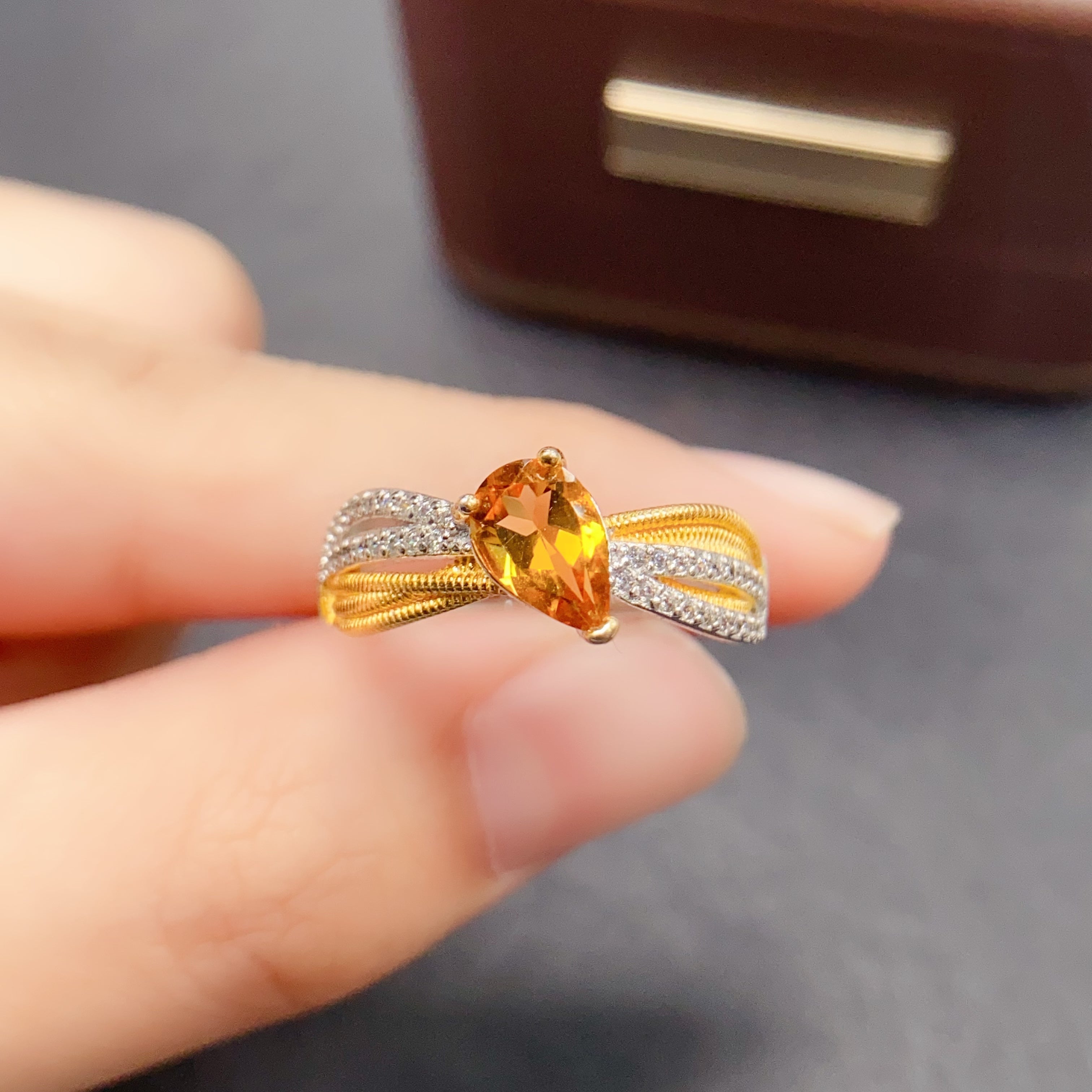 Two Tone Citrine Braided Ring