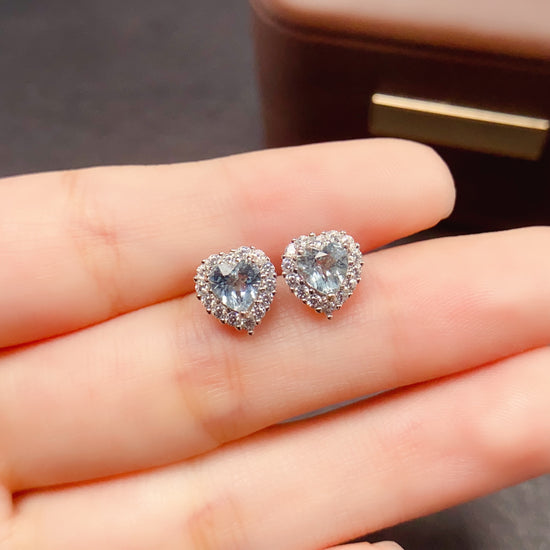 Romantic Heart Aquamarine Gemstone Stud