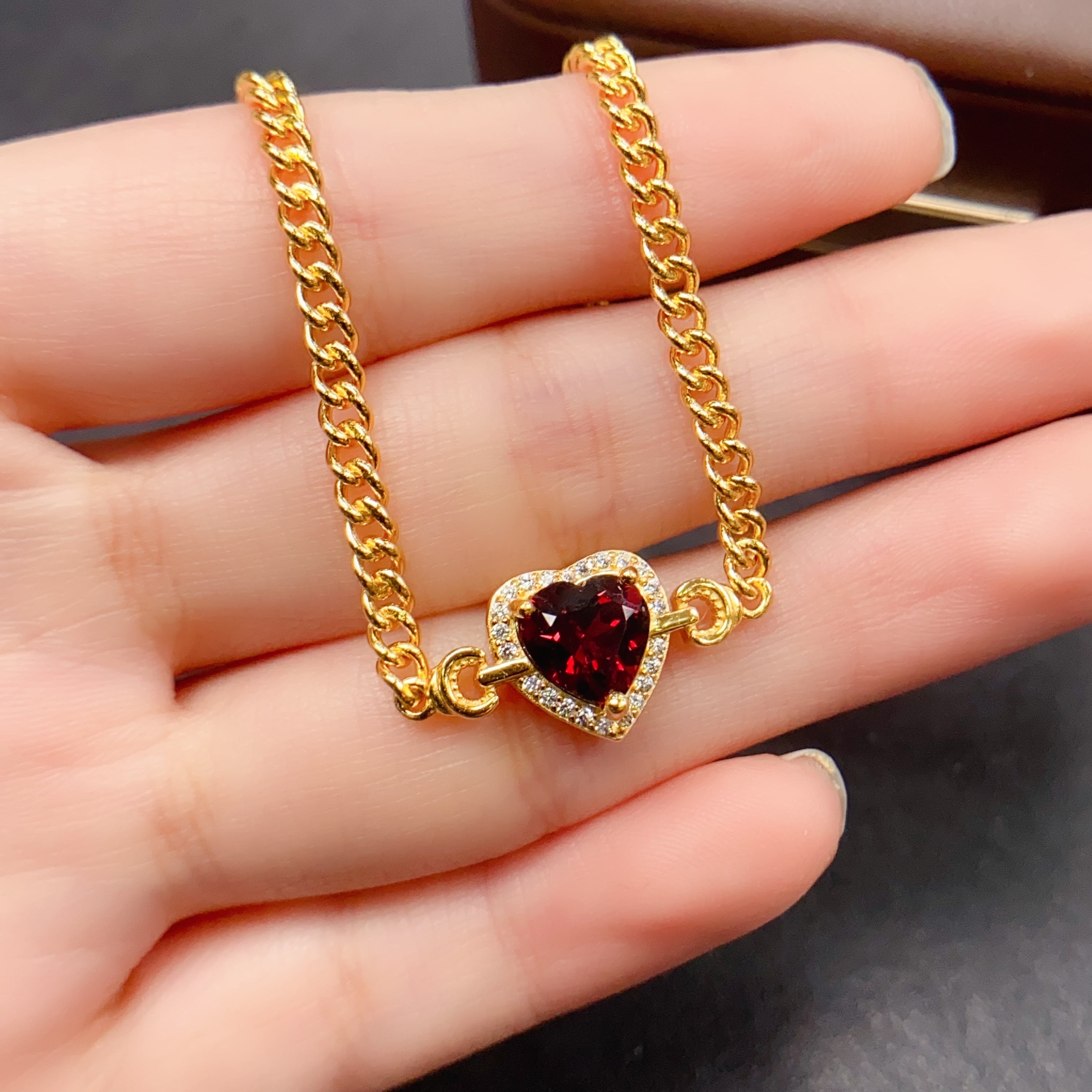 Garnet Heart Gemstone Bracelet