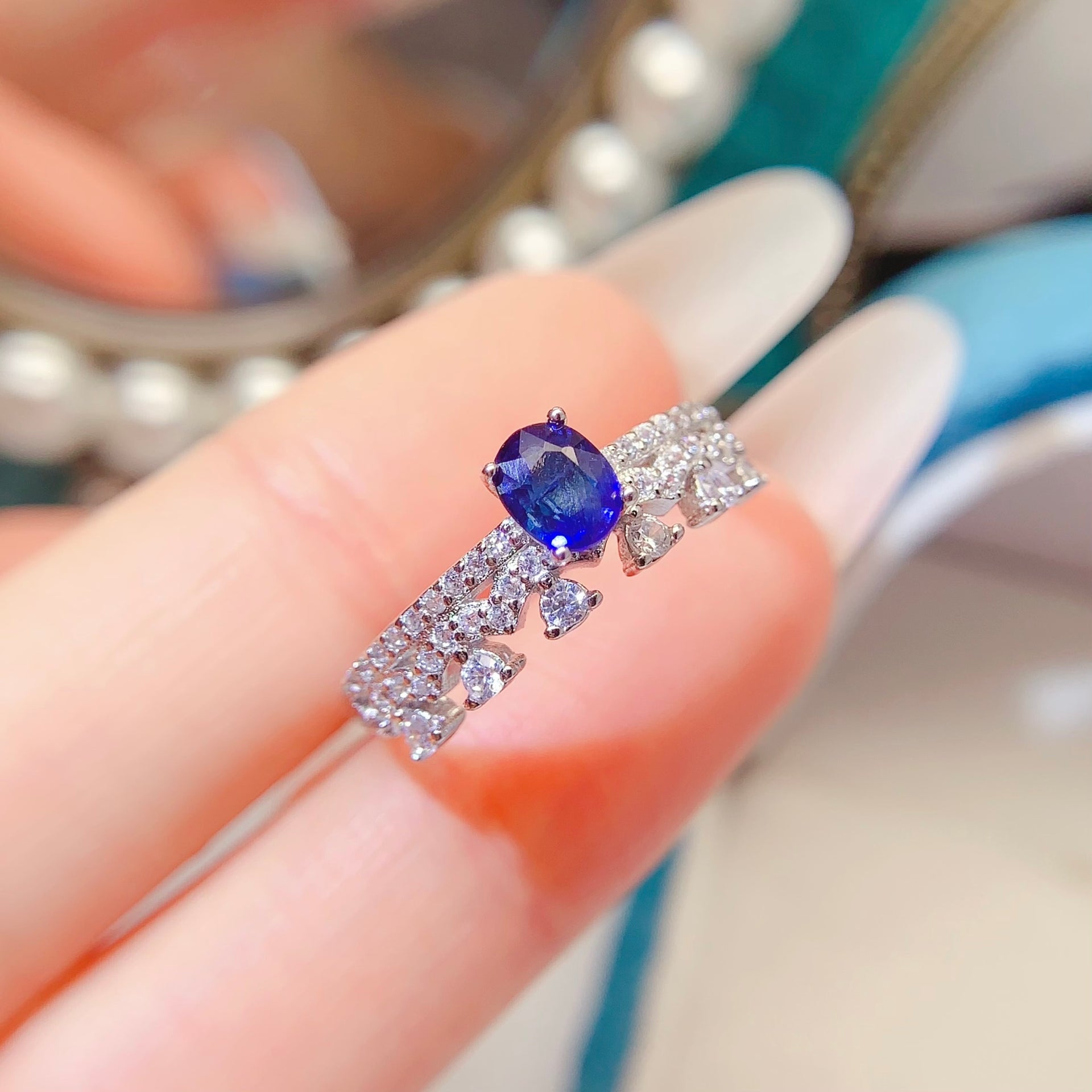 Sapphire September Pave Ring