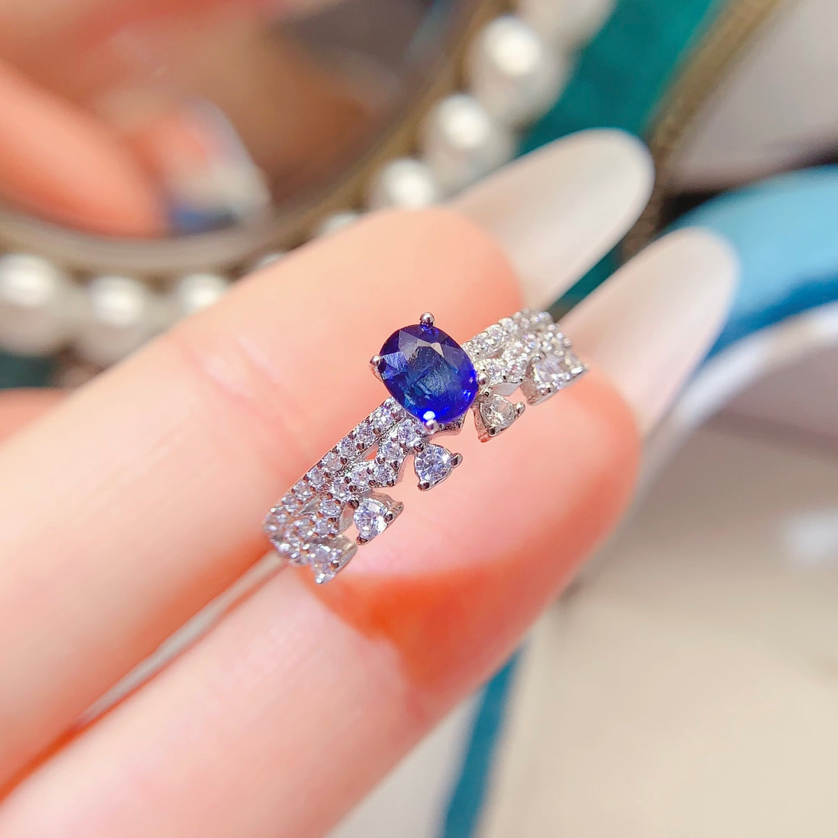 Sapphire September Pave Ring