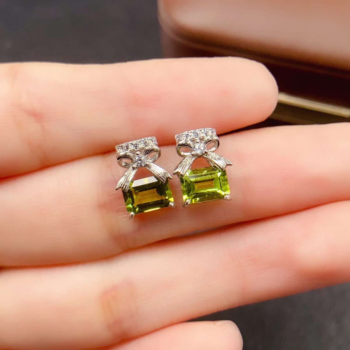 Peridot Bow Stud Gemstone Earrings