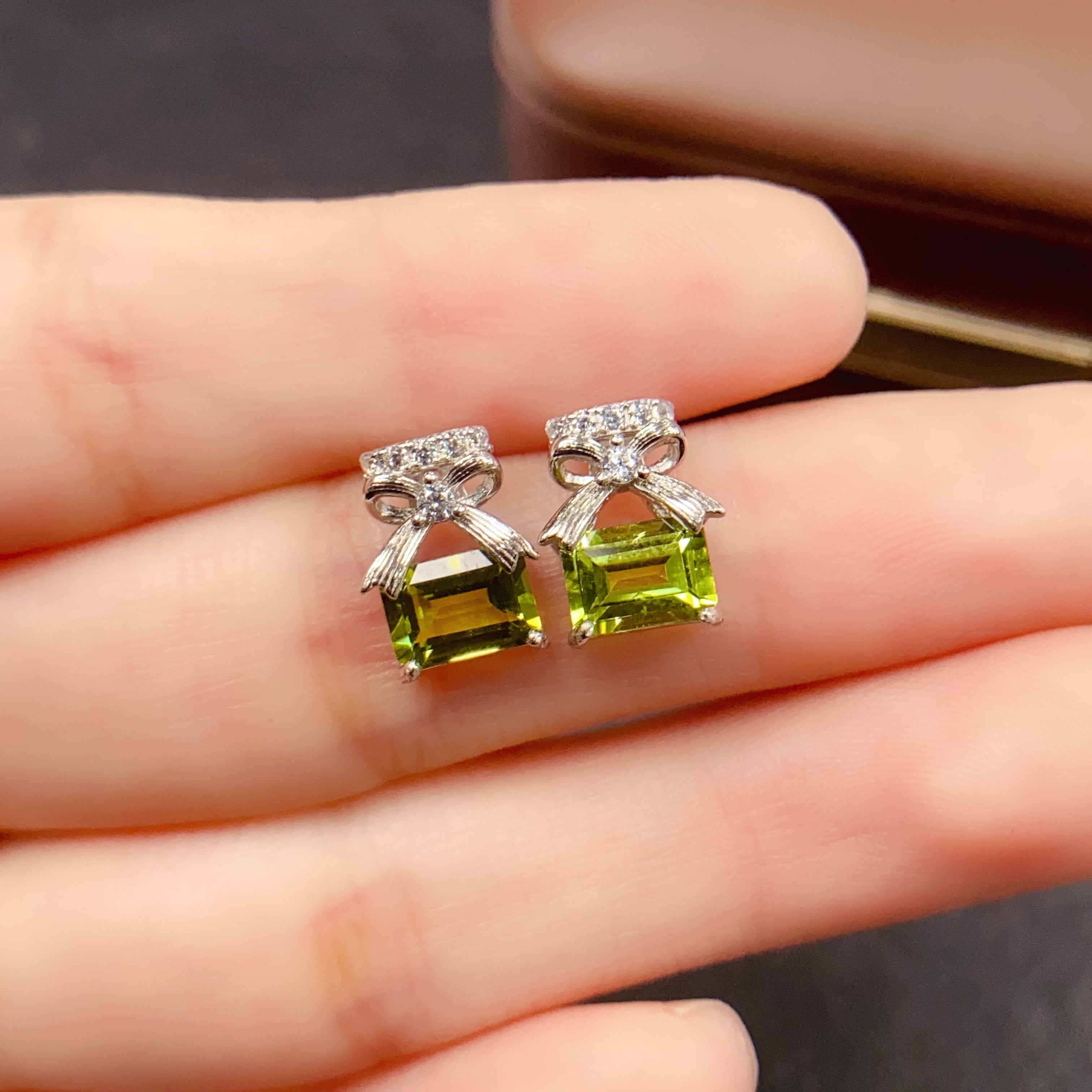 Peridot Bow Stud Gemstone Earrings