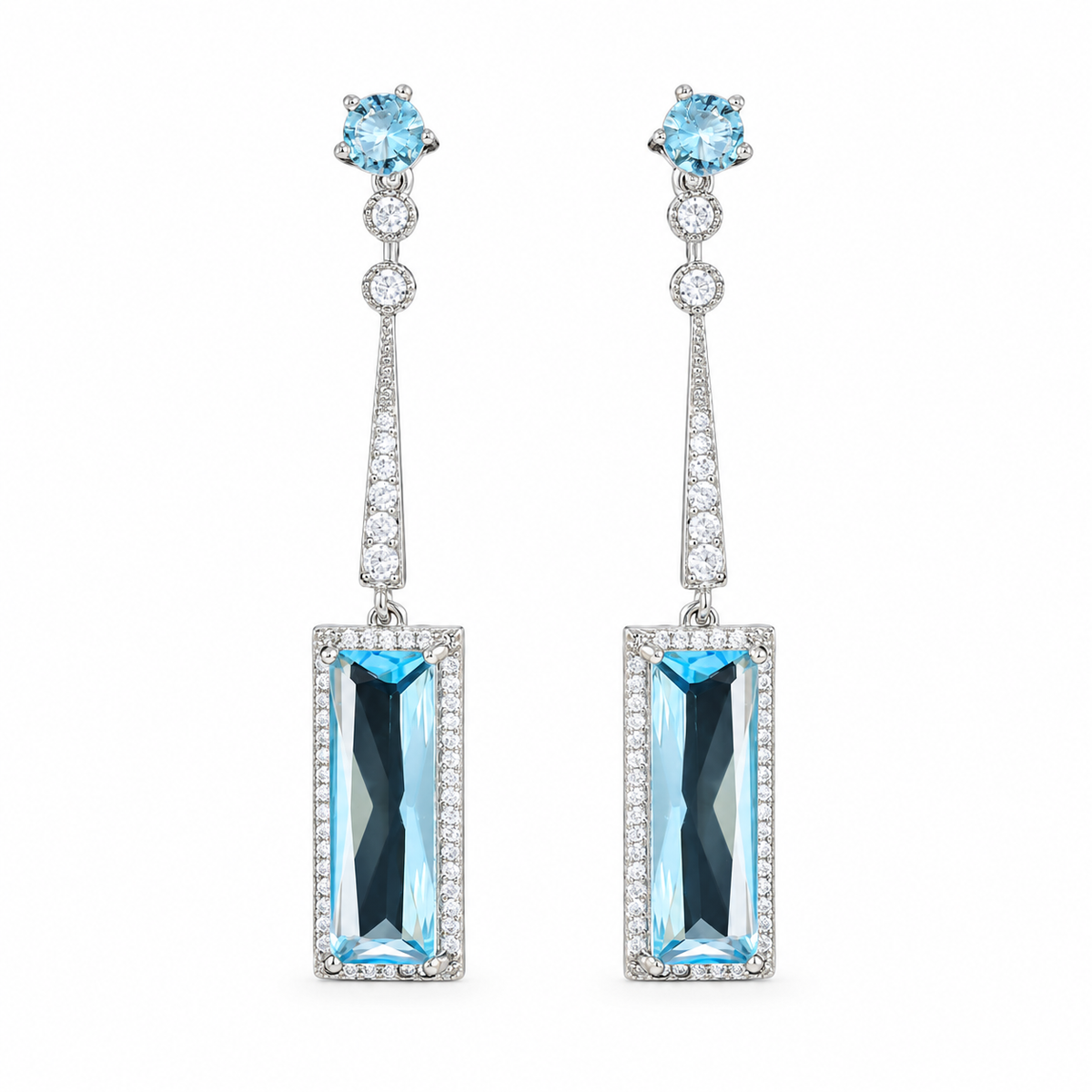 Midnight Blue Crystal Rectangle Drop Earrings