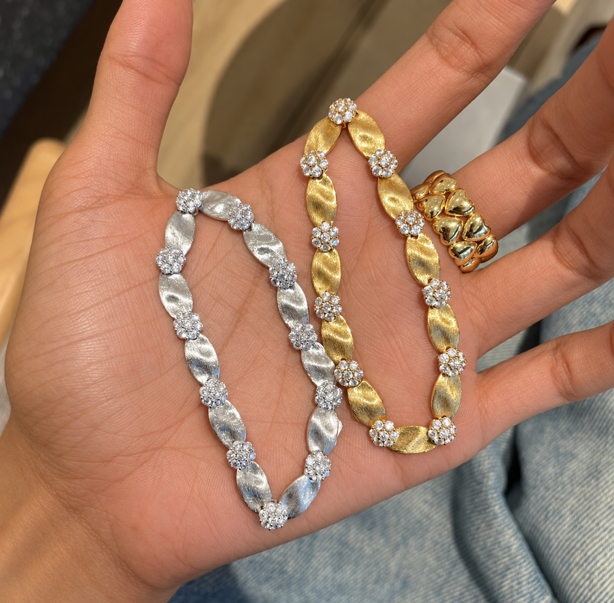 Luxury Dual Tone Brushed Ribbon Link Bracelet