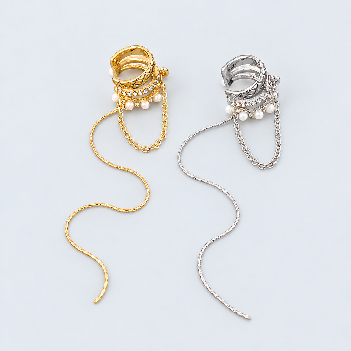 Multi Layer Pearl Chain No Piercing Tassel Ear Cuffs
