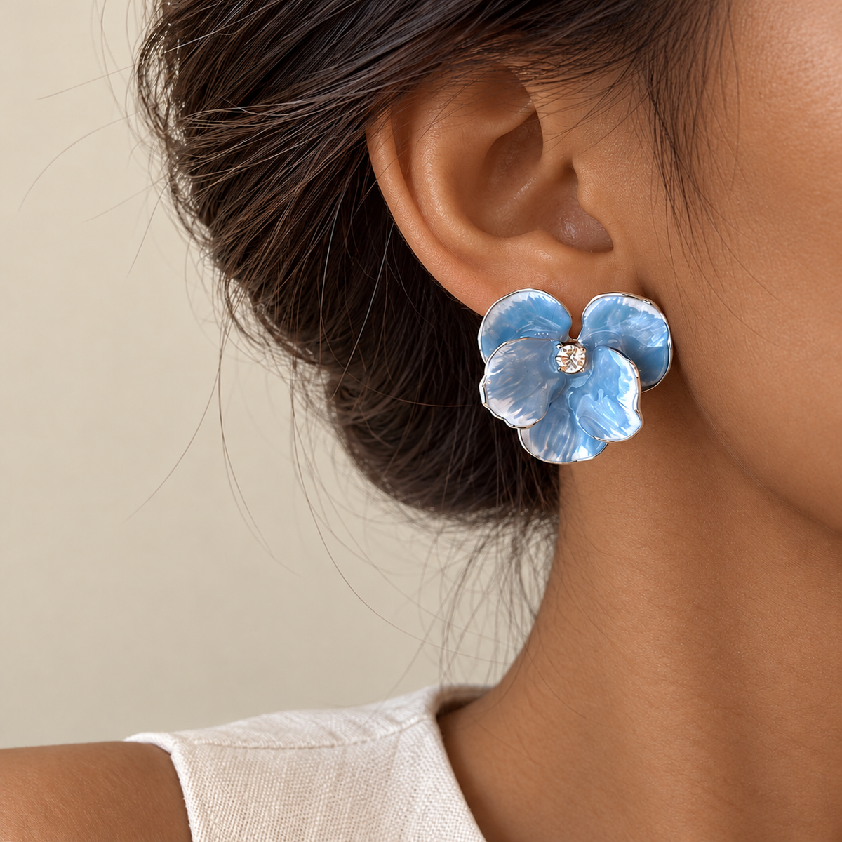Blue Whisper Watercolor Flower Stud Earrings