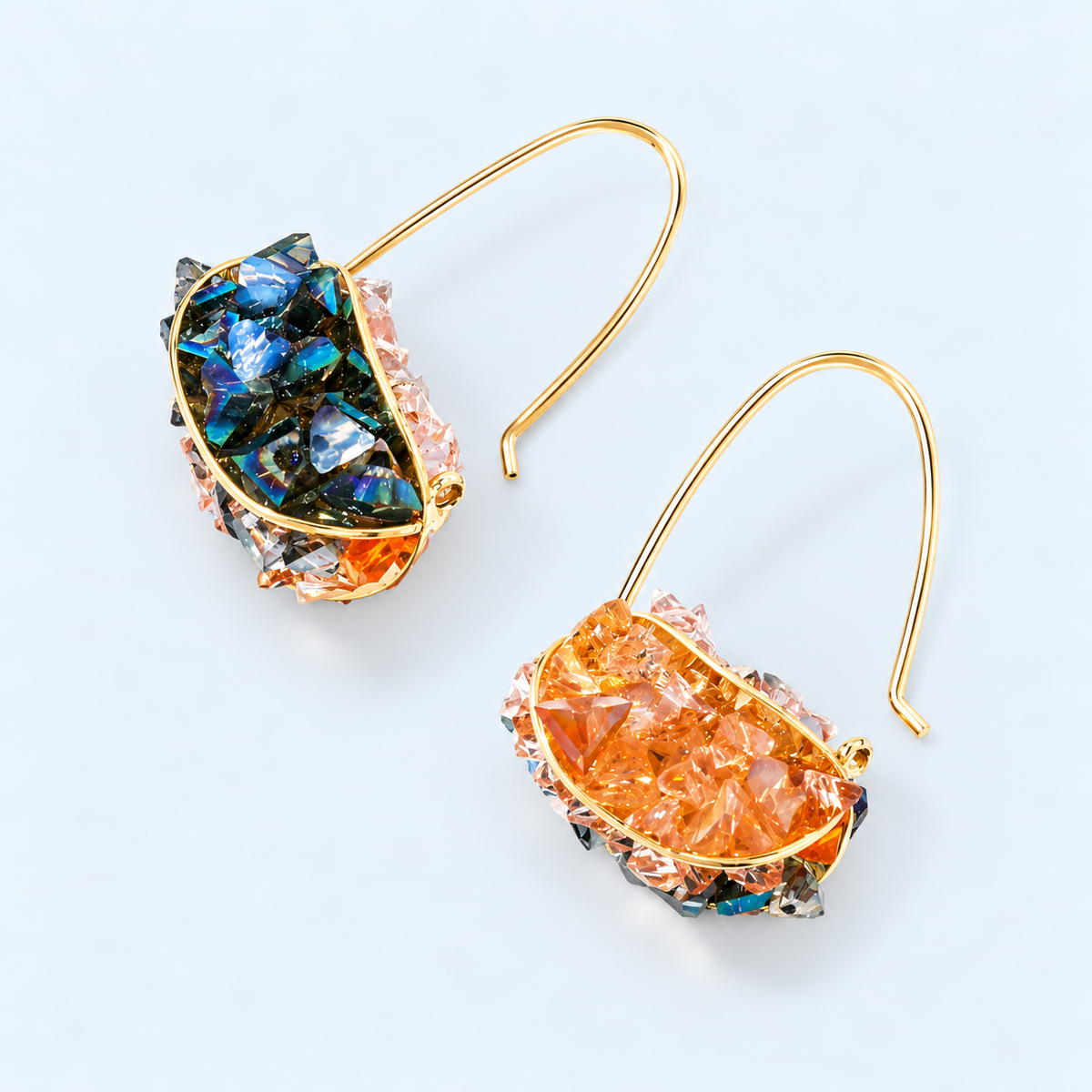 Luxury Two Tones Crystal Hoop Wire Earrings Hoop 