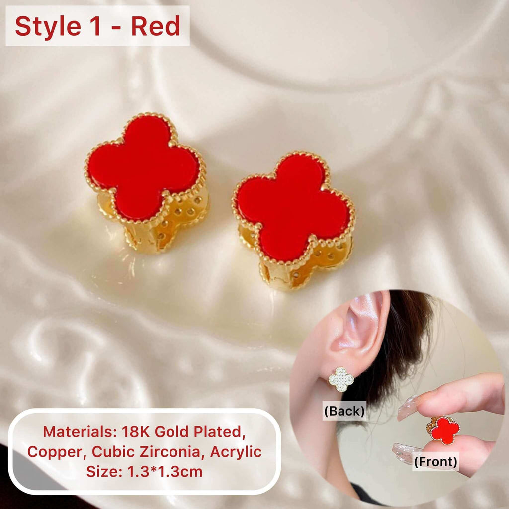 18K Gold Plated 4 Leaf Clover Stud Earrings