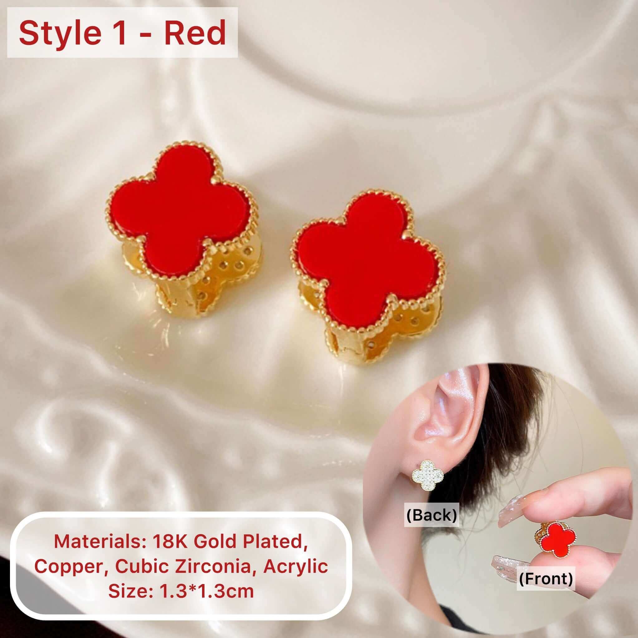 18K Gold Plated 4 Leaf Clover Stud Earrings