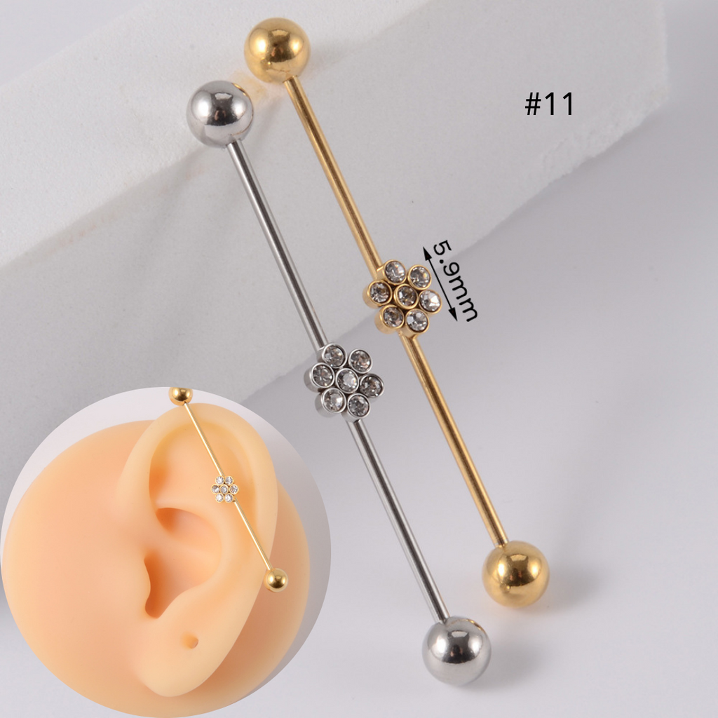 16G Gold & Silver Geometry Double Industrial Barbell Bar | DL2311