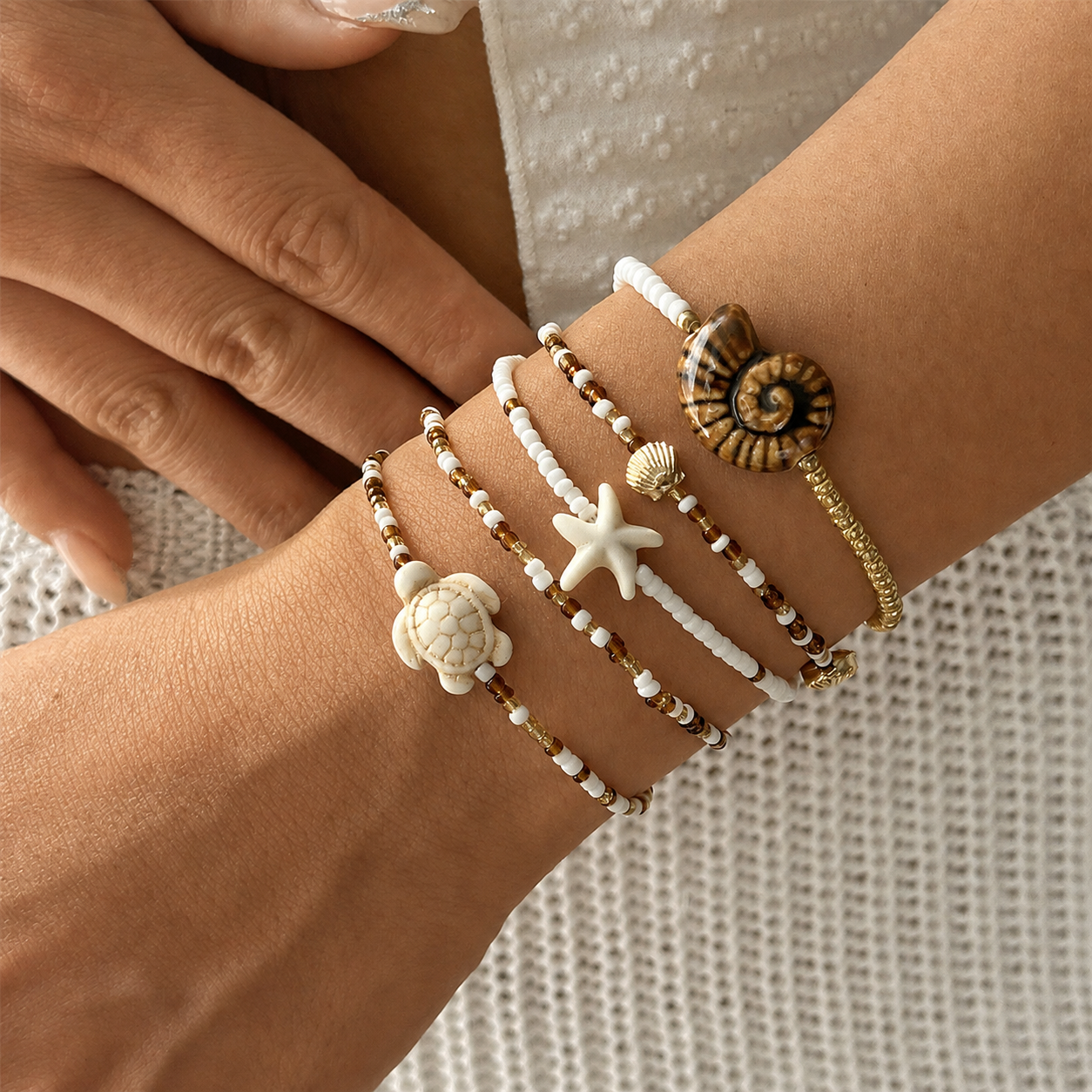 Seaside Escape Starfish Turtle Layer Bead Bracelet