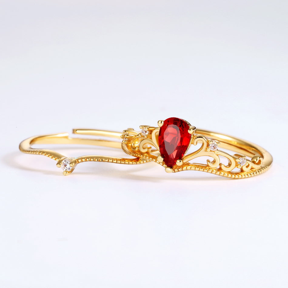 Red Garnet Filigree Curved Ring Set