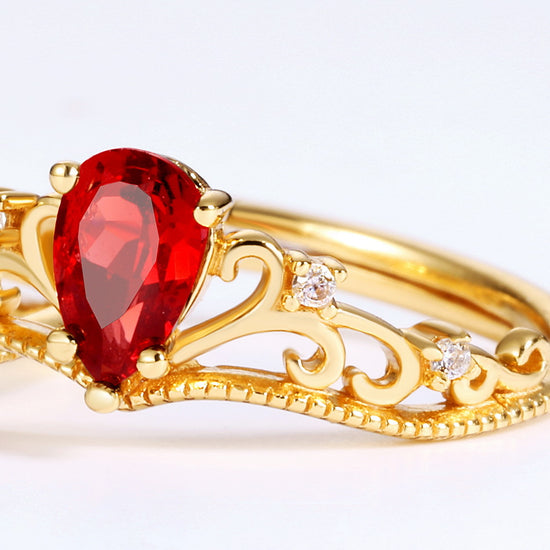 Red Garnet Filigree Curved Ring Set