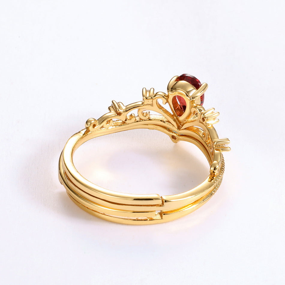 Red Garnet Filigree Curved Ring Set