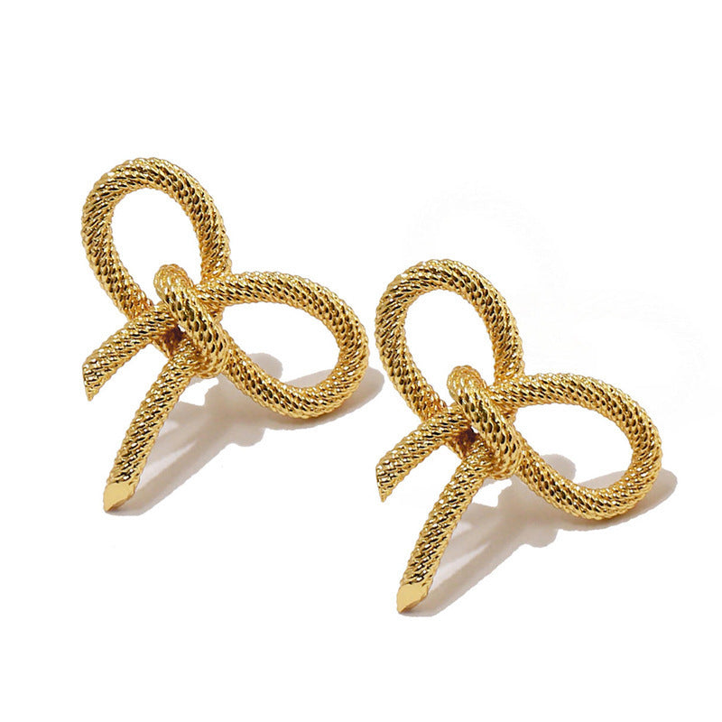 Mini Gold Bow Textured Knot Ribbon Stud Earrings