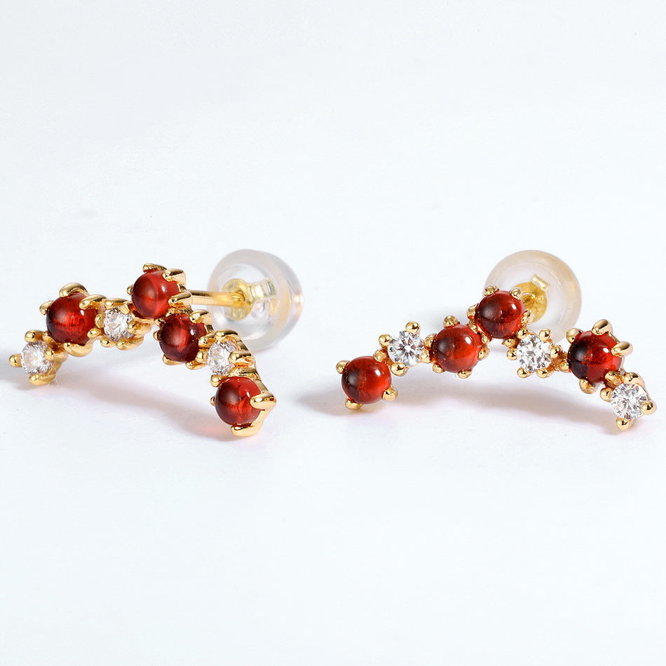 Natural Garnet Meteor Star Ear Climber Earrings