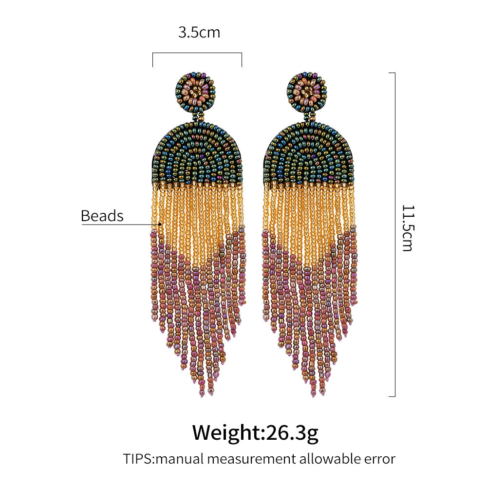 Bohemian Color Seed Beads Tassel Fringe Earrings