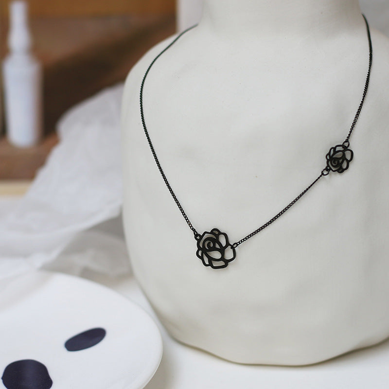 18K Gold Black Rose Choker Necklace