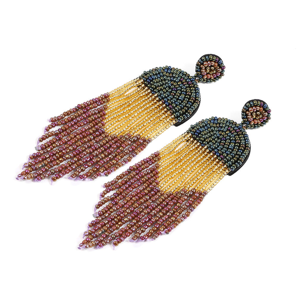 Bohemian Color Seed Beads Tassel Fringe Earrings