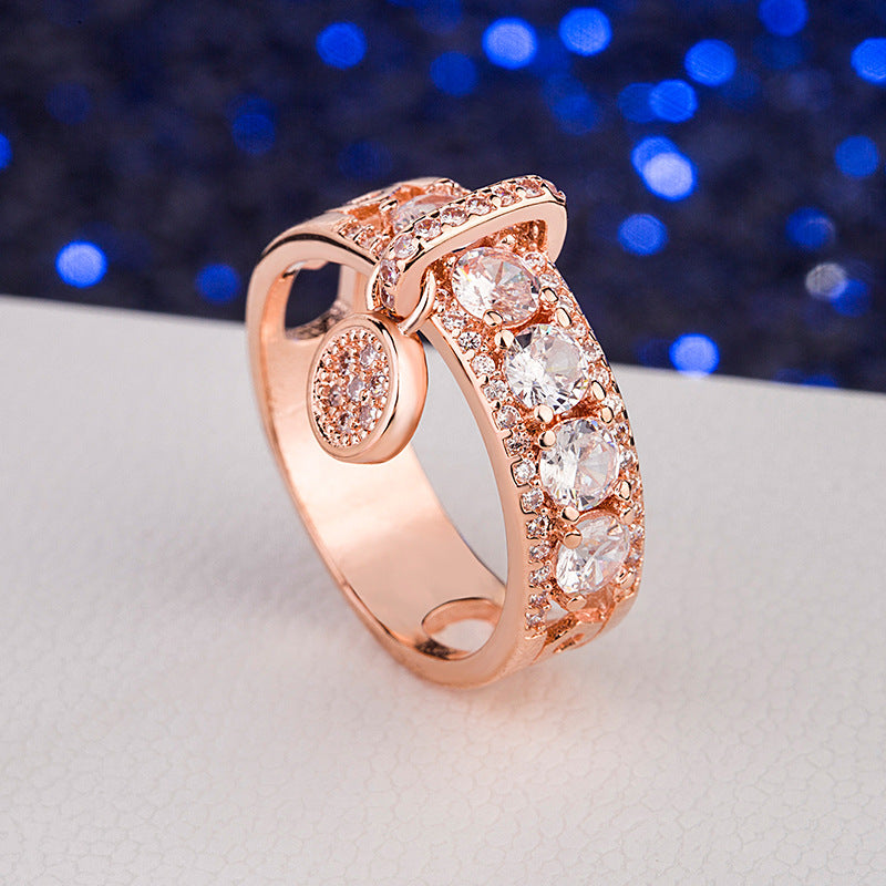 Chunky Dangle Charm Channel Thumb Ring Rose gOLD